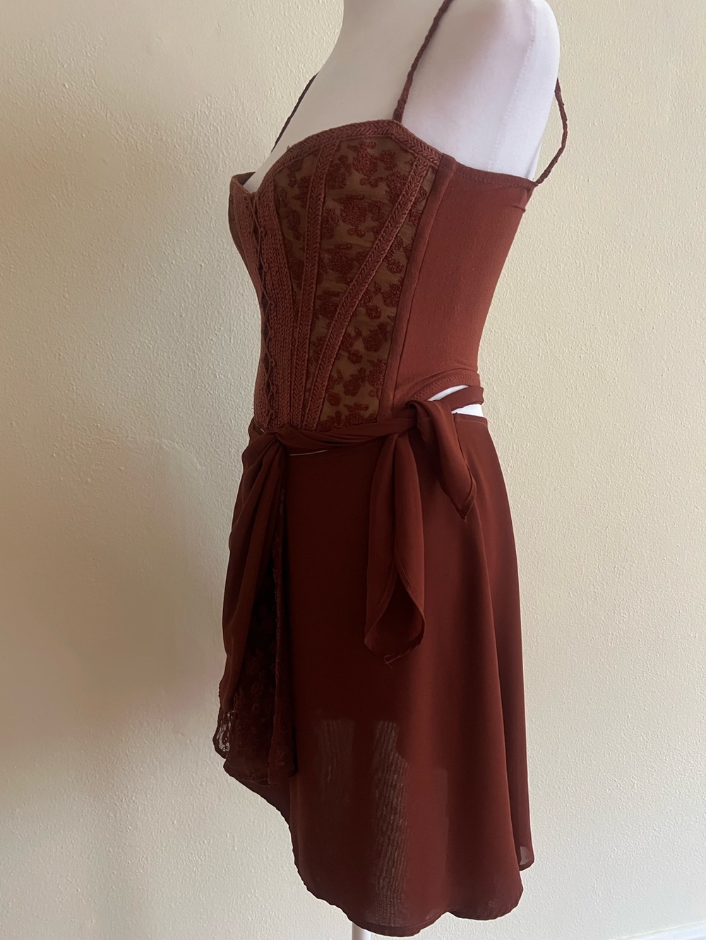 Ritmo di Perla Italy 2PC Set Brown Lace Corset Mini Skirt Size 42 Vintage - Picture 7 of 12
